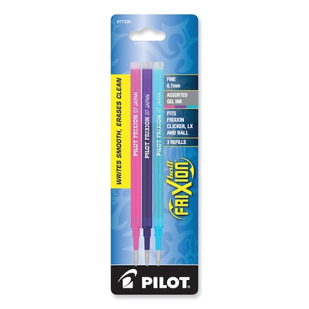 Pilot Refill for FriXion Erasable Gel Ink Pen, Assorted, PK3 77336